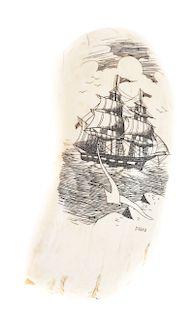 SCRIMSHAW Sperm Whale Tooth Depicting Ship