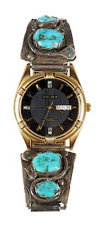 Zuni Sterling & Turquoise Bracelet Watch