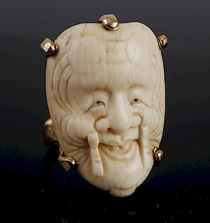 WACHLER 14k Gold Men's Ring w Ivory Mask