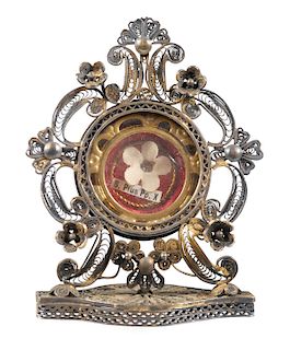 Pope Pius X Silver Filigree Reliquary