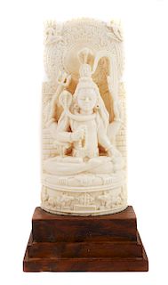 Carved Hindu Ivory Deity w Four Arms