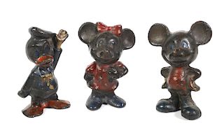 (3) Cast Iron Mickey Minnie Mouse & Donald Duck