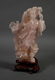 Carved Chinese Pink Jade Guanyin