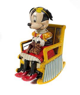 LINEMAR Tin Litho Disney Minnie Mouse Knitter 