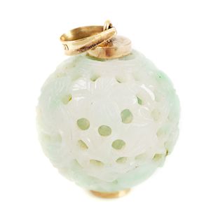 Chinese Carved Jade Ball Openwork Pendant