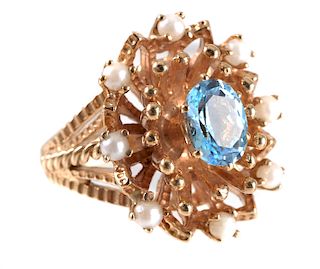 10K Yellow Gold TOPAZ & PEARL Ring