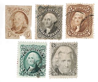 STAMPS: Five Early US, Including 1847 #1