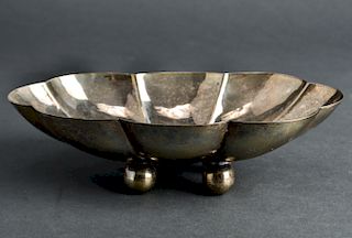 Mexican Sterling Silver Footed Oblong Lobed Bowl