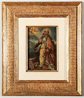 Spanish Colonial Saint & Angel Oil on Panel