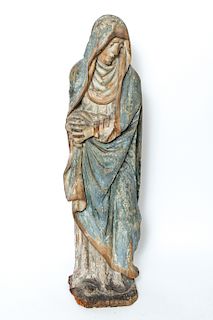 Italian Carved & Polychrome Wood Madonna 16th C.