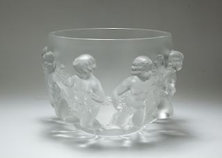 Lalique "Luxembourg" Frosted Art Glass Punch Bowl