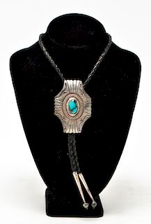 Southwest Native American Silver Turquoise Bolo