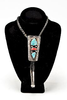 Southwest Native American Silver Turquoise Bolo