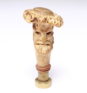 Wax Seal w Carved Face on Antler, 19th C.