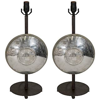 Aluminum Hubcab Table Lamps, Vintage, Pair