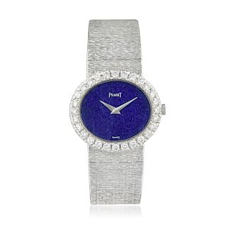 Piaget Ultra Thin Lapis Lazuli and Diamond Watch in 18K White Gold
