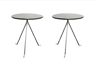 2B Danish Modern Round Metal Side Table, Pair