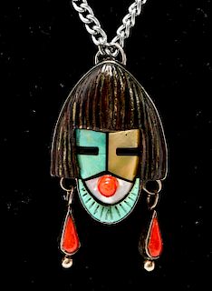 Southwest Native American Turquoise Coral Pendant