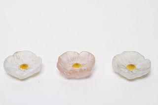 Daum France Satin Crystal Floral Sculptures, 3