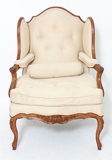 French Style Wingback Fauteuil Shell Carved Apron
