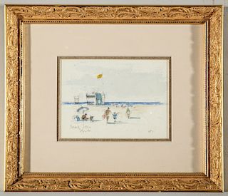 Hugh Casson "Beach Scene Florida" Watercolor