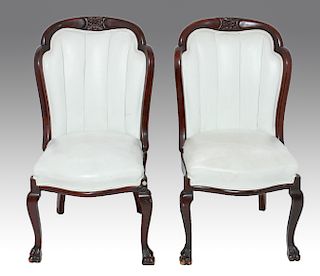 Carved Wood Boudoir Chairs c. 1940, Pair