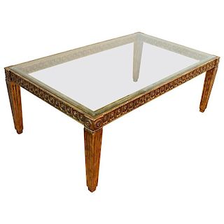 Neoclassical Style Glass & Gilt Wood Coffee Table