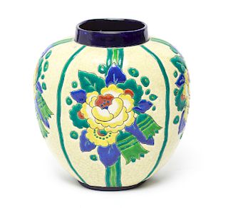 Art Deco Boch Freres Belgium Floral Pottery Vase