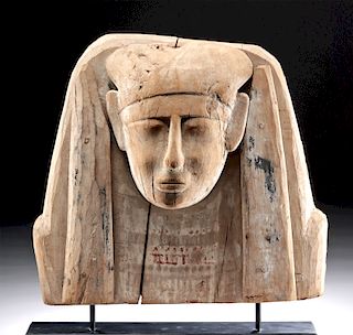 Egyptian Wood / Painted Gesso Sarcophagus Head Panel