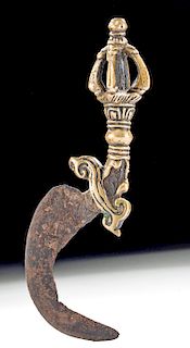 20th C. Tibetan Iron Kartika Knife w/ Bronze Dorje