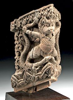 19th C. Nepalese Wood Garuda Holding Snakes