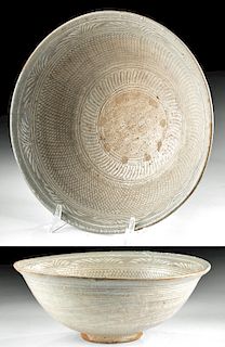 15th C. Korean Buncheong Pottery Bowl w/ Flowers, TL