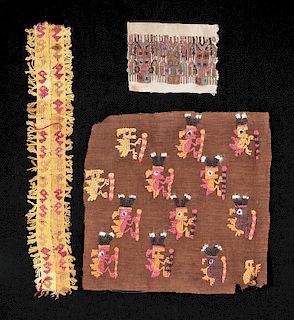 Lot of 3 Ancient Peruvian Polychrome Textile Fragments