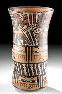Nazca Polychrome Cylinder Vessel with Running Warriors