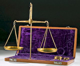 Vintage Swiss Brass Jeweler's Scale Set w/ Original Box