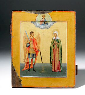 19th C. Russian Icon - Archangel Michael & Anysia