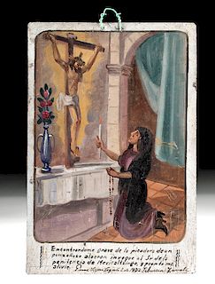1902 Mexican Ex Voto - Woman Praying for Sting Cure