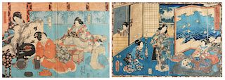 Toyokuni III Utagawa 2 woodblocks