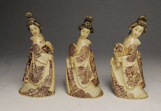 Set of 3 19th c. Japanese carved ivory okimono