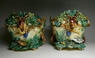 Pair of 19th c. French Majolica jardinieres