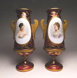Pair of Bohemian glass portrait vases