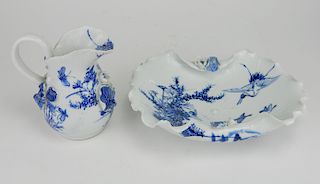 2 Asian blue and white porcelain items