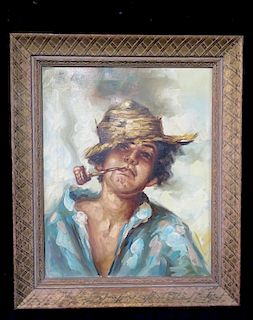 CARINO SGN. OIL ON CANVAS YOUNG MAN SMOKING 