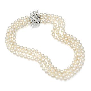 Cultured Pearl and Diamond Necklace/Pin