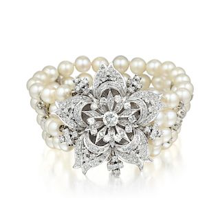 Cultured Pearl and Diamond Bracelet/Pin