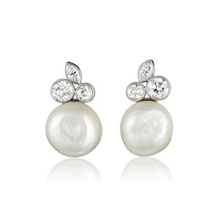 Natural Saltwater Pearl and Diamond Earrings