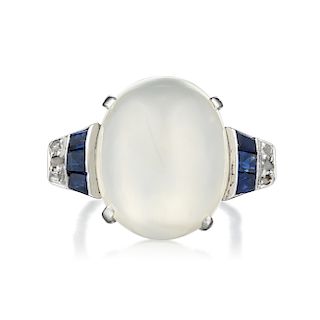 Art Deco Moonstone Sapphire and Diamond Ring