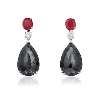 Black Diamond and Ruby Earrings