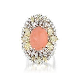 Coral and Diamond Ring, Italian