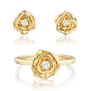 Piaget Diamond Rose Earrings and Ring Set